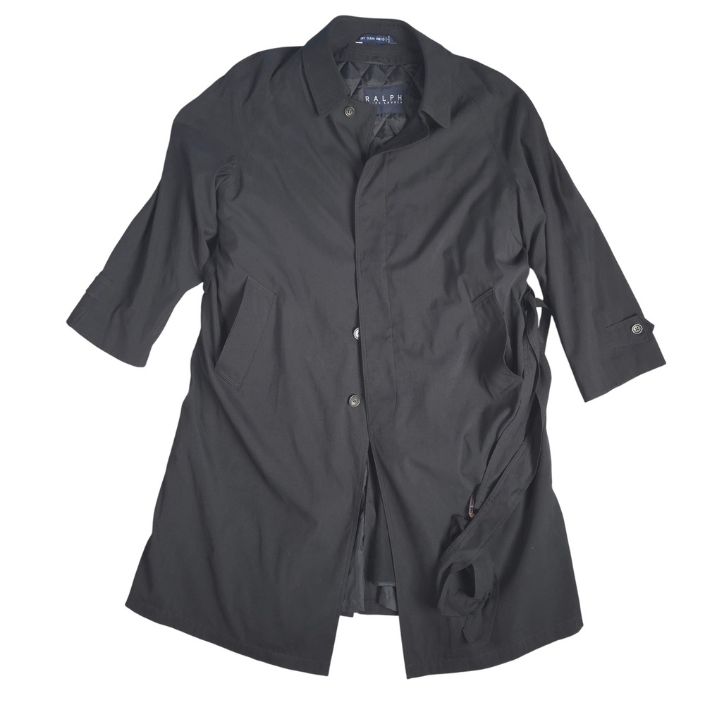 Ralph Lauren Men's Black Quilted Lined Rain Trench Coat Size 42R Belted - Picture 1 of 15